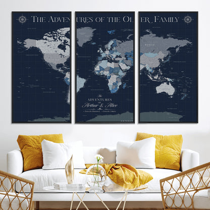 11352707-MGV-CV-36X24-Custom Push Pin World Map Wall Canvas Print – Personalized Travel Tracker with Pins – Framed Large Multi-Size Canvas for Home Office Decor