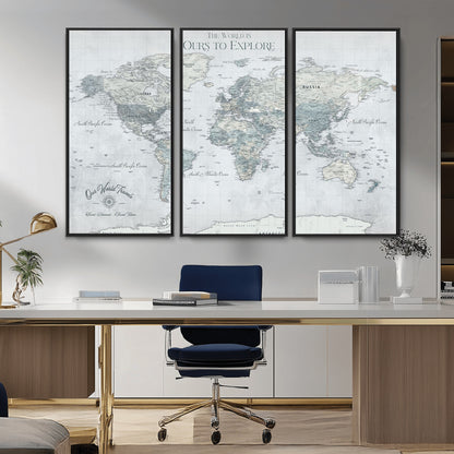 Custom Push Pin World Map Wall Canvas Print – Personalized Travel Tracker with Pins – Framed Custom Quotie Canvas for Home Office Decor