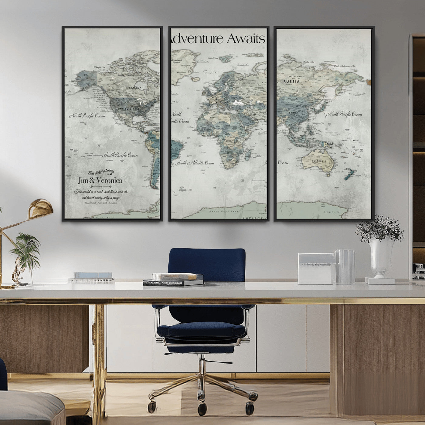 Customize Push Pin World Map Wall Canvas Print – Personalized Travel Tracker with Pins – Framed Custom Quotie Canvas for Home Office Decor