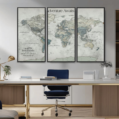 Customize Push Pin World Map Wall Canvas Print – Personalized Travel Tracker with Pins – Framed Custom Quotie Canvas for Home Office Decor
