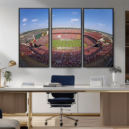An William Brice-Stadium view of a full football stadium with cheering fans and clear blue skies, capturing the excitement and energy of the game.