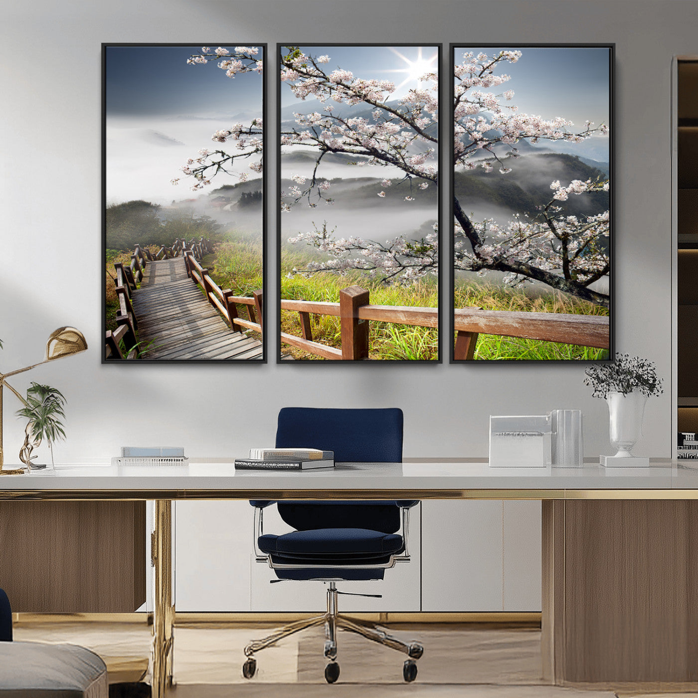 Sakura Cherry Blossom Pathway Canvas Wall Art – Tranquil Walk Through Blossoming Nature – Ready to Hang