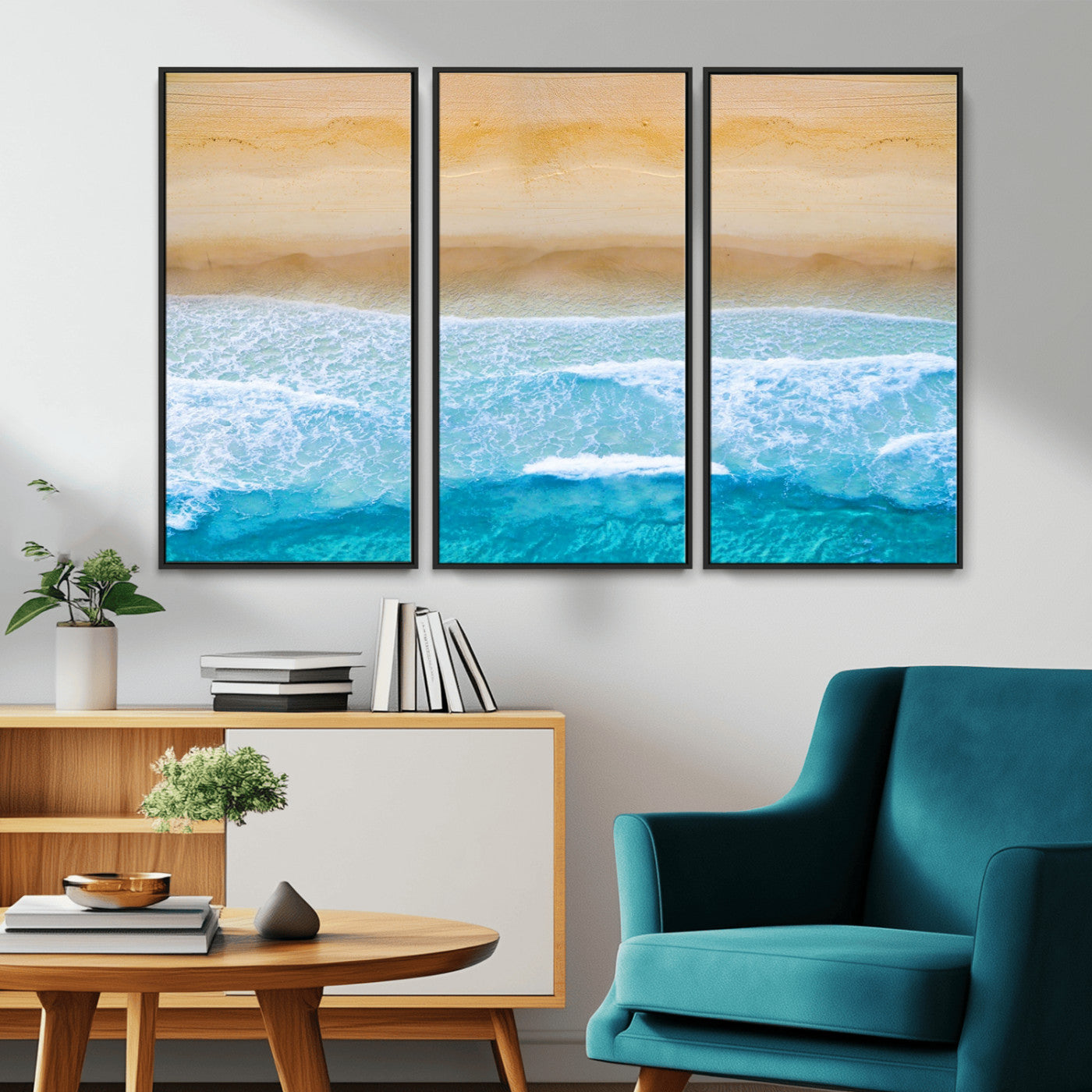 -Aerial Beach Wall Art – Serene Ocean Waves & Sandy Shore Canvas Print, Coastal Home Decor for Living Room, Bedroom or Office