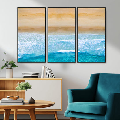 -Aerial Beach Wall Art – Serene Ocean Waves & Sandy Shore Canvas Print, Coastal Home Decor for Living Room, Bedroom or Office