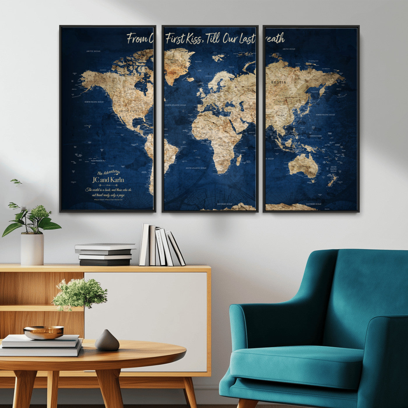56122A-MGV-CV-36X24-Push Pin World Map Canvas Print – Framed Wall Art for Couples to Track Their Travels – Anniversary Gift or Home Adventure Decor - H2-Orj