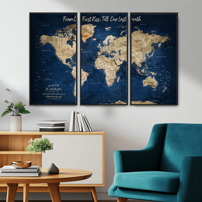56122A-MGV-CV-36X24-Push Pin World Map Canvas Print – Framed Wall Art for Couples to Track Their Travels – Anniversary Gift or Home Adventure Decor - H2-Orj