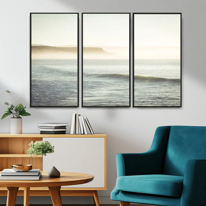 Canvas of a misty ocean scene with coastal cliffs and soft neutral tones, ideal for Scandinavian coastal or minimalist nature-inspired home decor.