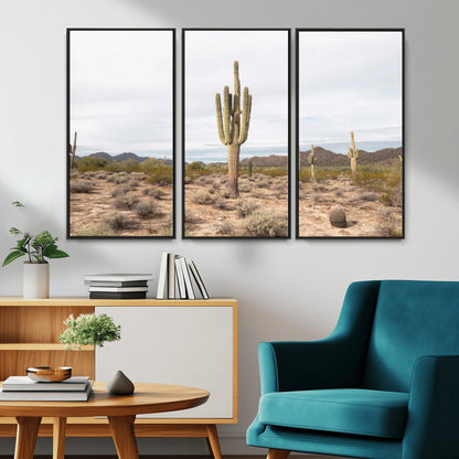 Canvas of a saguaro cactus in an earthy Sonoran desert landscape, ideal for Southwestern Boho or desert minimalism inspired home decor.   2/2