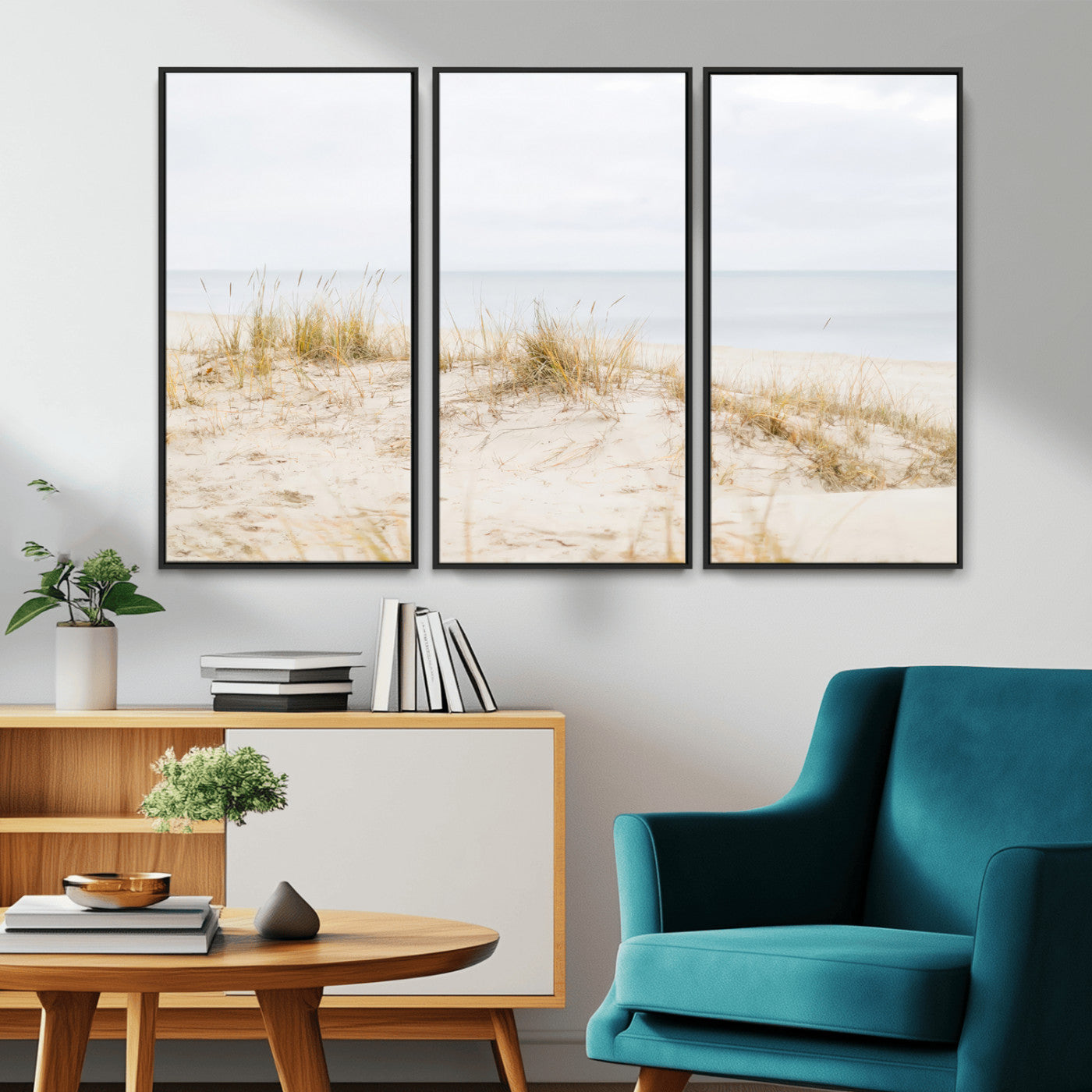 Canvas of soft beach dunes and coastal grasses in neutral tones, perfect for Scandinavian coastal or minimalist nature-inspired home decor.   2/2