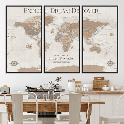95738134-MGV-CV-36X24-Custom Push Pin World Map Wall Canvas Print – Personalized Travel Tracker with Pins – Framed Large Multi-Size Canvas for Home Office Decor
