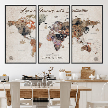 96000140-MGV-CV-36X24-Custom Push Pin World Map Wall Canvas Print – Personalized Travel Tracker with Pins – Framed Large Multi-Size Canvas for Home Office Decor
