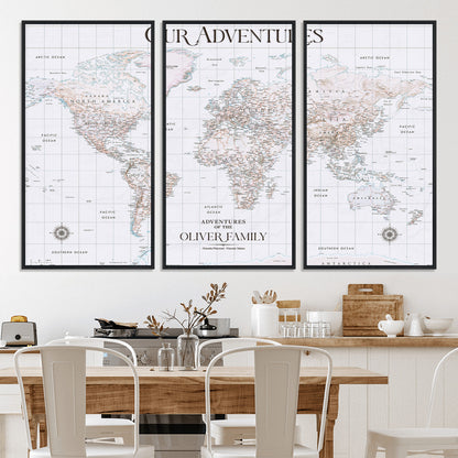 40041157-MGV-CV-36X24-Custom Push Pin World Map Wall Canvas Print – Personalized Travel Tracker with Pins – Framed Large Multi-Size Canvas for Home Office Decor