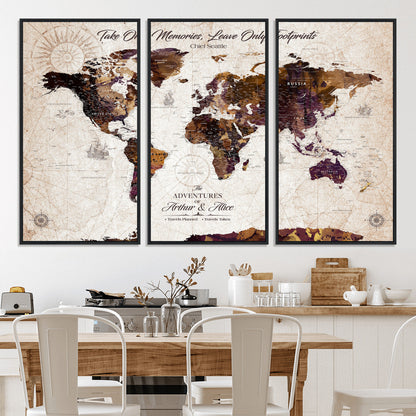 64869039-MGV-CV-36X24-Custom Push Pin World Map Wall Canvas Print – Personalized Travel Tracker with Pins – Framed Large Multi-Size Canvas for Home Office Decor