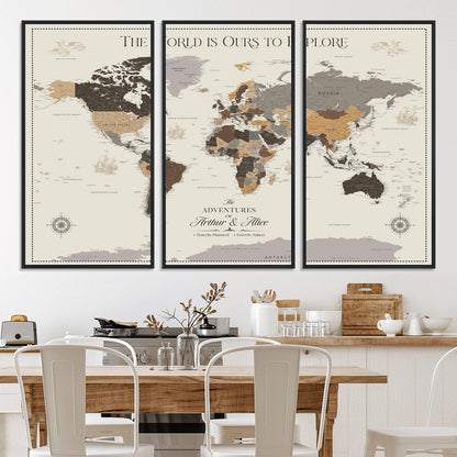 80998319-MGV-CV-36X24-Personalize World Map Push Pin Wall Canvas Print – Personalized Travel Tracker with Pins – Framed Large Multi-Size Canvas for Home Office Decor