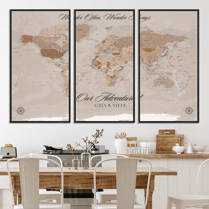 95243244-MGV-CV-36X24-Custom Push Pin World Map Wall Canvas Print – Personalized Map for Travel Lovers - Large Personalized Gift for Home Office Decor