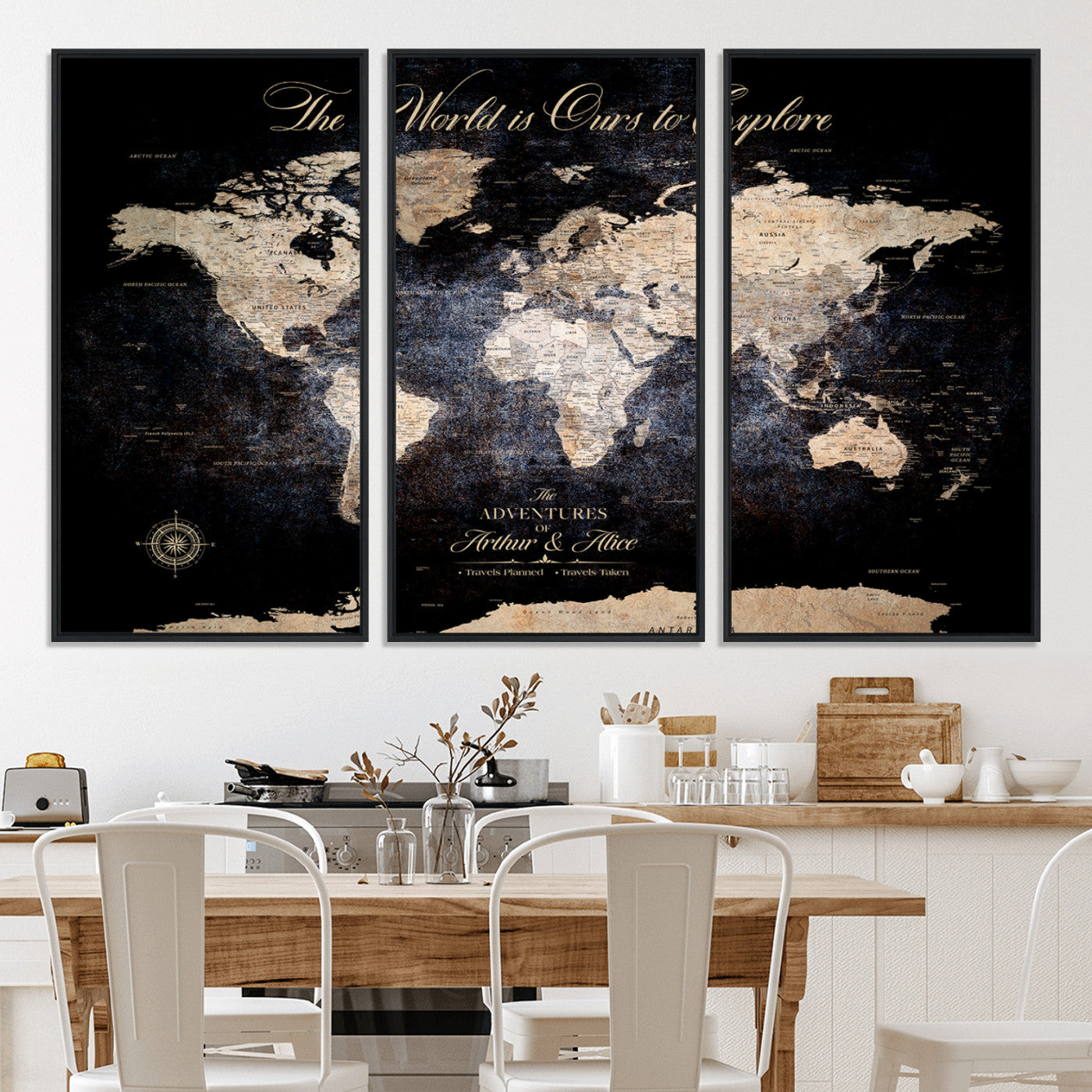 '-Customize Push Pin World Map Wall Canvas Print, Personalized Travel Tracker with Pins, Framed Large Canvas for Home Office Decor - H37