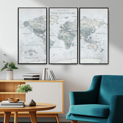 Custom Push Pin World Map Wall Canvas Print – Personalized Travel Tracker with Pins – Framed Custom Quotie Canvas for Home Office Decor