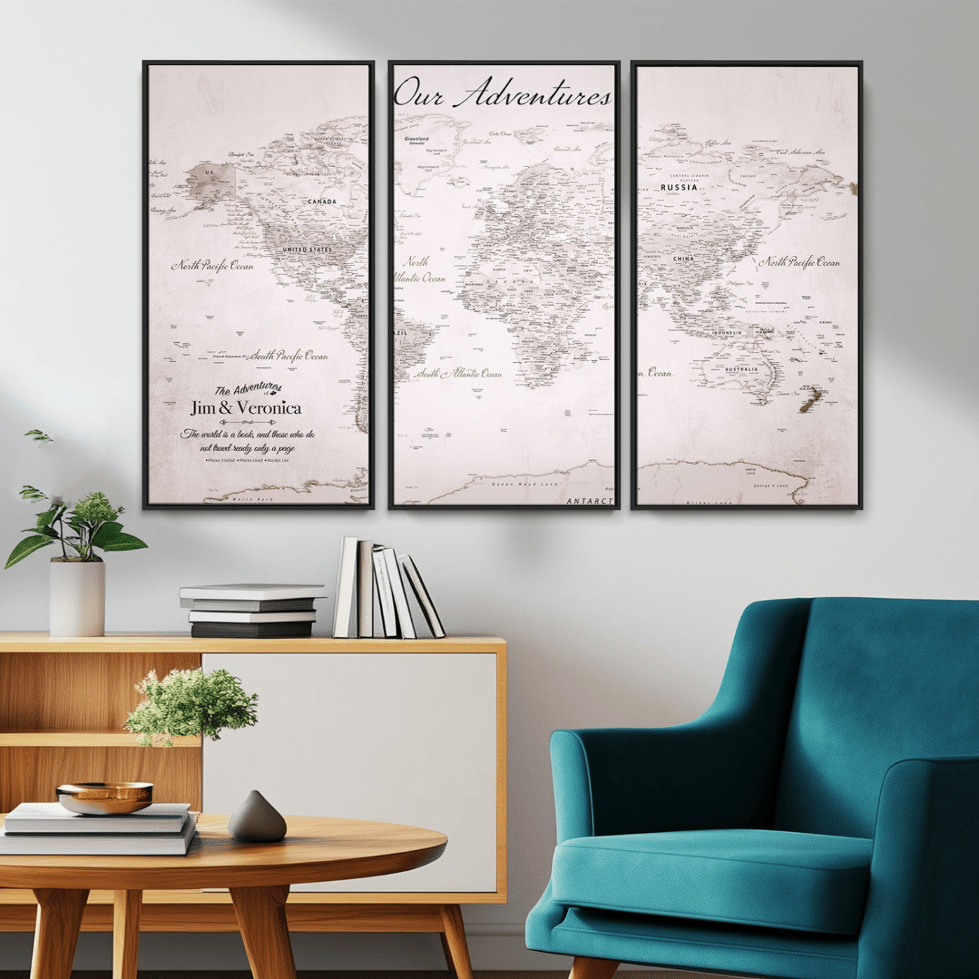 Customize Push Pin World Map Wall Canvas Print – Personalized Travel Map with Foam Pins – Framed Custom Quotie Canvas for Home Office Decor