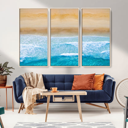 -Aerial Beach Wall Art – Serene Ocean Waves & Sandy Shore Canvas Print, Coastal Home Decor for Living Room, Bedroom or Office
