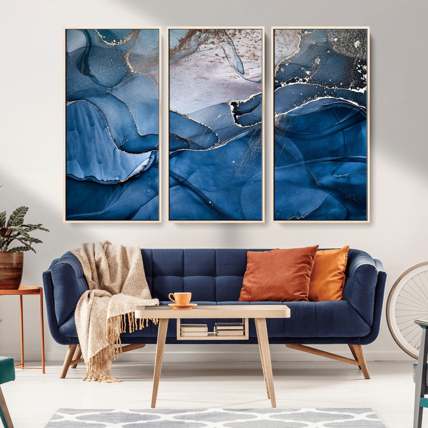 -Abstract Blue Gold Fluid Art Wall Decor – Modern Canvas Print, Elegant Home & Office Wall Art, Stylish Living Room or Bedroom Decoration