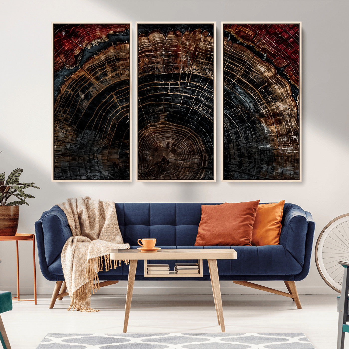 Dark Wood Wall Art Print - Petrified Tree Canvas Print, featuring an intricate tree ring pattern with deep earthy tones and organic textures, perfect for rustic and nature-inspired decor.