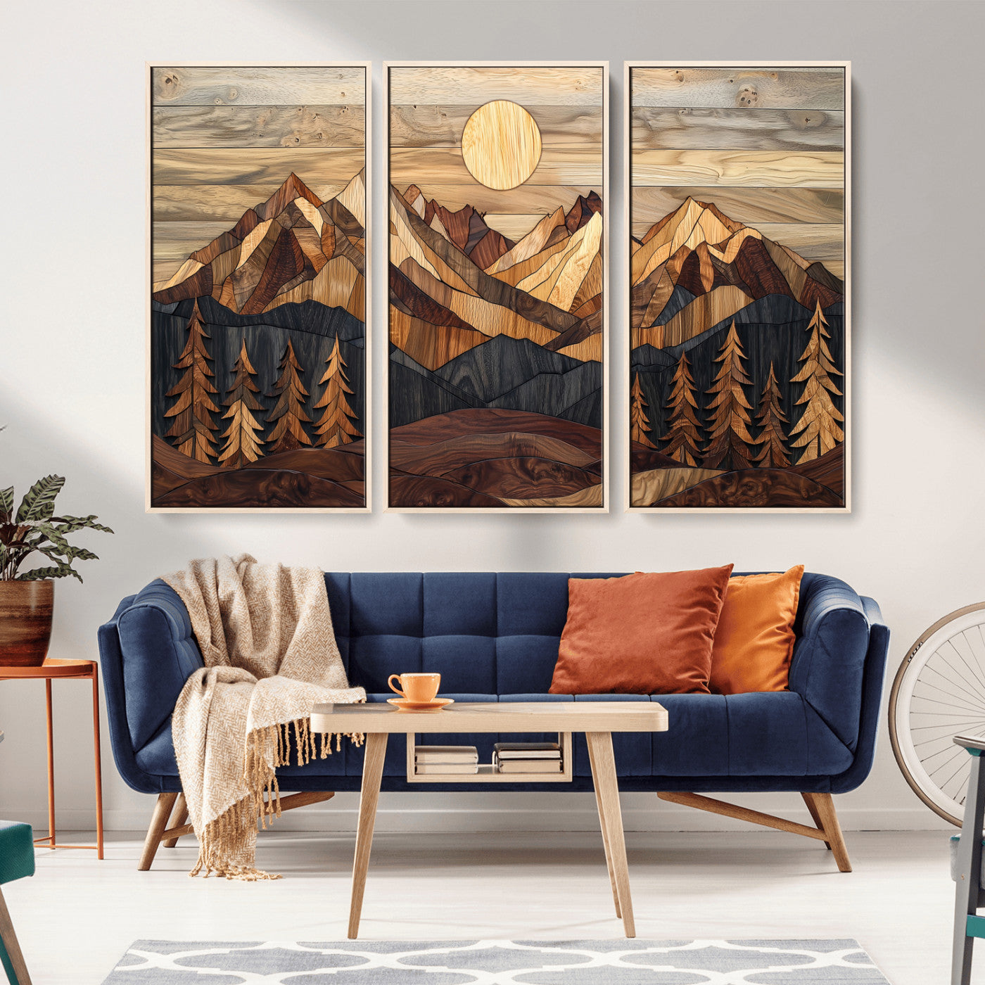 Mountain Landscape Wall Art Print - Sunset Hills Canvas Print, featuring an abstract nature scene with earthy tones and misty peaks, perfect for boho and modern decor.