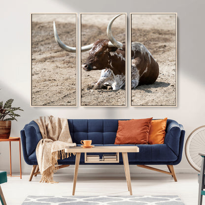 Texas Longhorn Wall Art Canvas Print, Framed Country Living Art Picture Print, Farmhouse Aesthetic Perfect Western Rustic Decor Artwork