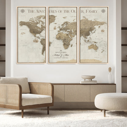 40119313-MGV-FC-48X32-3P_Natural-World Travel Map with Pins – Push Pin Maps of Where I've Been, Framed Wall Map for Travel Memories, Old Style Decorative World Map - H12