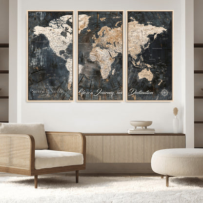 13001721-MGV-CV-36X24-Custom Push Pin World Map Wall Canvas Print – Personalized Travel Tracker with Pins – Framed Large Multi-Size Canvas for Home Office Decor