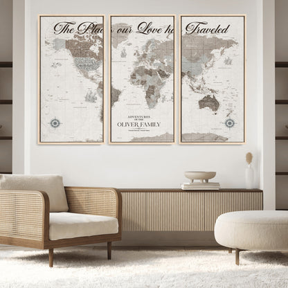 88245481-MGV-CV-36X24-Custom Push Pin World Map Wall Canvas Print – Personalized Travel Tracker with Pins – Framed Large Multi-Size Canvas for Home Office Decor