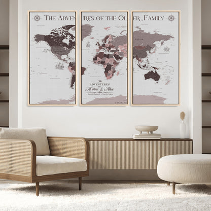 43789856-MGV-FC-48X32-3P_Natural-Custom Push Pin World Map Wall Canvas Print – Personalized Travel Tracker with Pins – Framed Large Multi-Size Canvas for Home Office Decor - H27