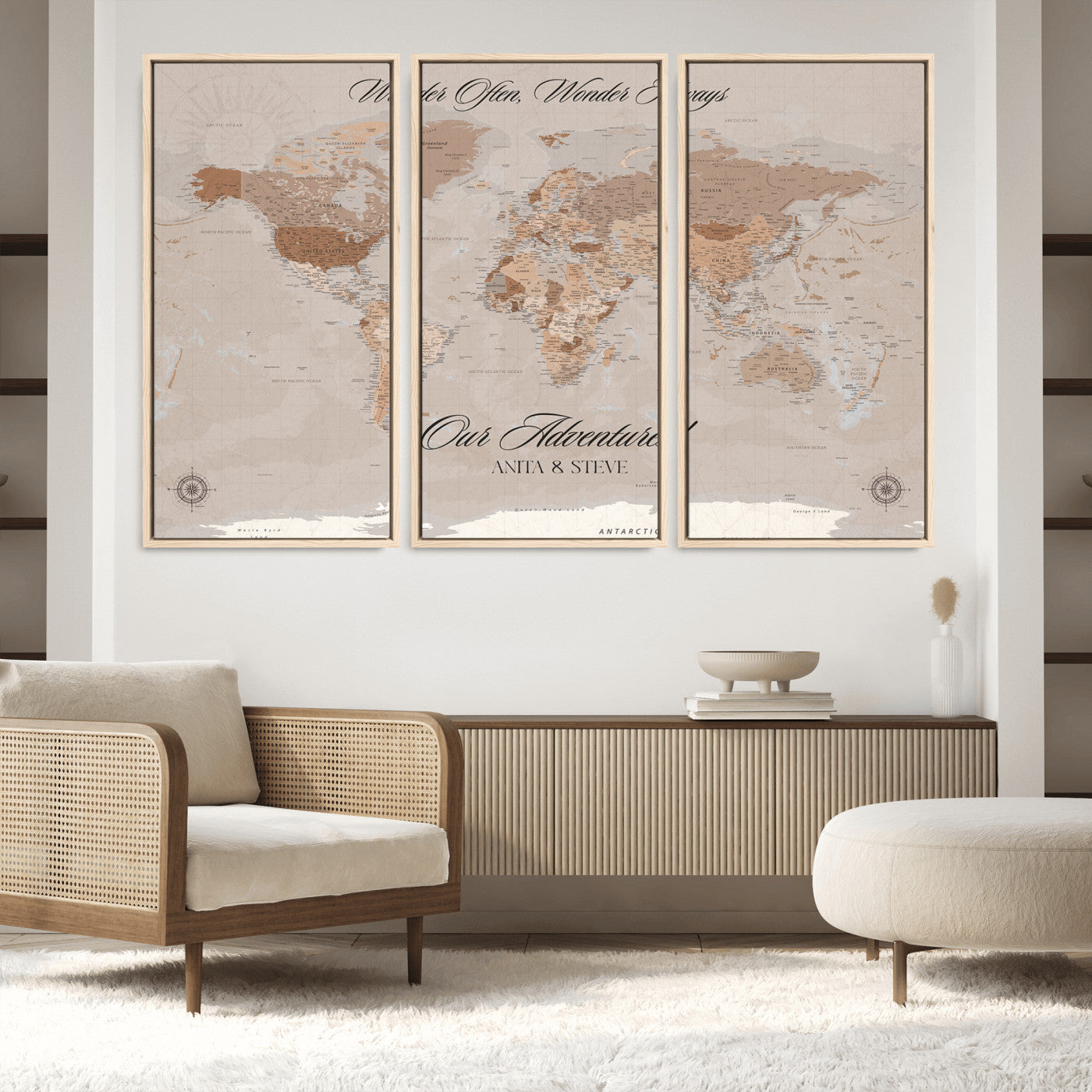 95243244-MGV-FC-48X32-3P_Natural-Custom Push Pin World Map Wall Canvas Print – Personalized Map for Travel Lovers - Large Personalized Gift for Home Office Decor