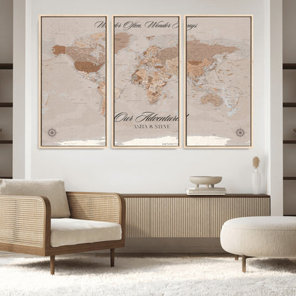 95243244-MGV-FC-48X32-3P_Natural-Custom Push Pin World Map Wall Canvas Print – Personalized Map for Travel Lovers - Large Personalized Gift for Home Office Decor