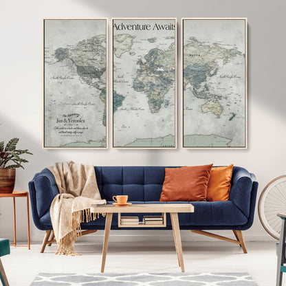 Customize Push Pin World Map Wall Canvas Print – Personalized Travel Tracker with Pins – Framed Custom Quotie Canvas for Home Office Decor