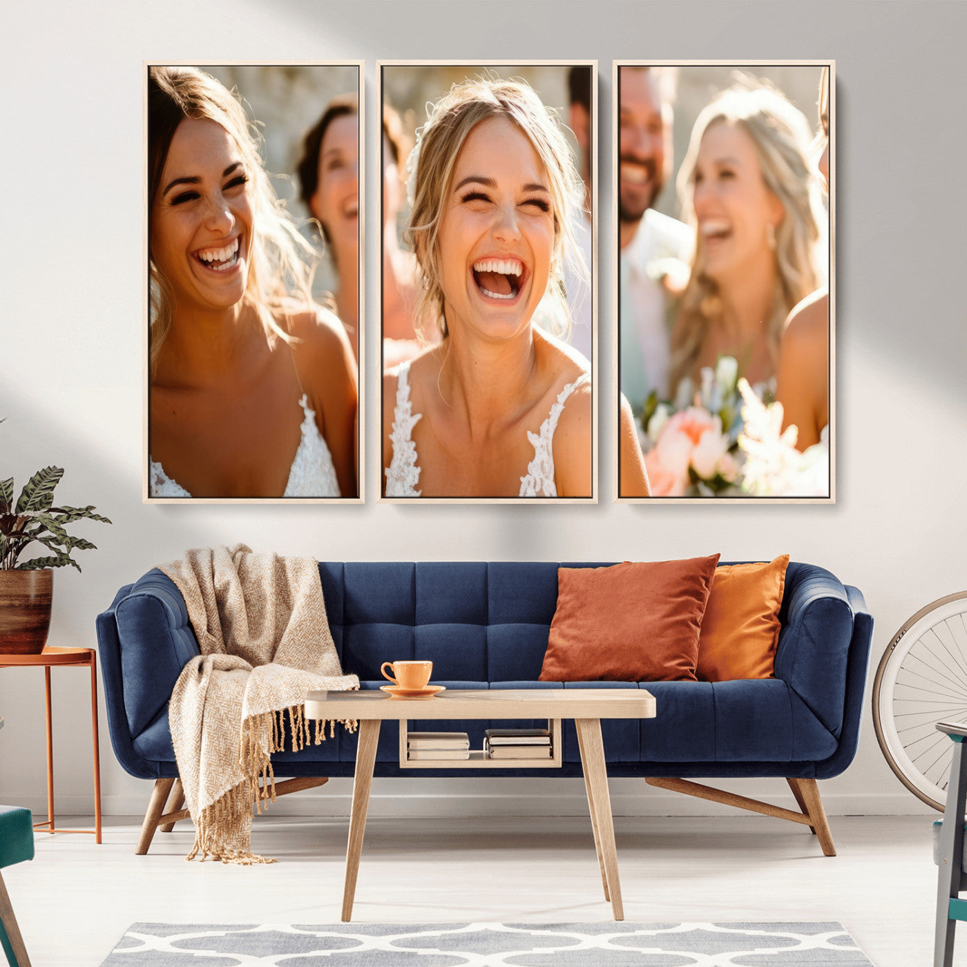MGV-FC-48X32-3P - Joyful Wedding Wall Art – Laughing Bride and Bridesmaids Canvas Print, Romantic Celebration Photography Decor for Bedroom, Living Room, or Wedding Gift
