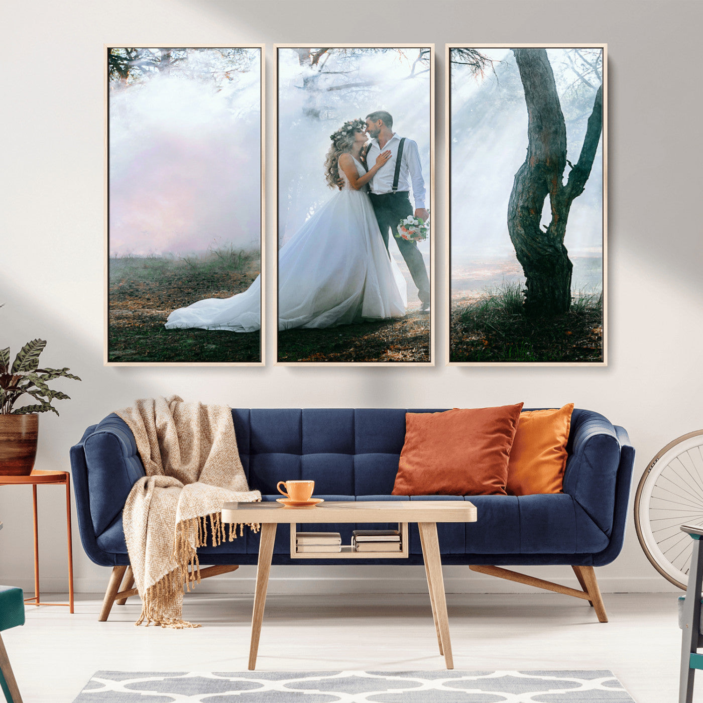 MGV-FC-48X32-3P - Forest Wedding Wall Art – Romantic Bride and Groom Canvas Print, Enchanted Woodland Photography Decor for Bedroom, Living Room, or Wedding Gift