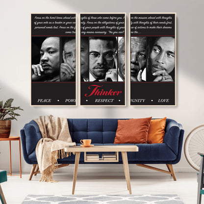Monochrome canvas of iconic Black leaders with a powerful quote, perfect for modern spaces with a cultural or motivational theme.