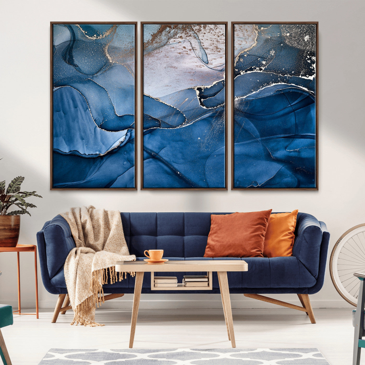-Abstract Blue Gold Fluid Art Wall Decor – Modern Canvas Print, Elegant Home & Office Wall Art, Stylish Living Room or Bedroom Decoration
