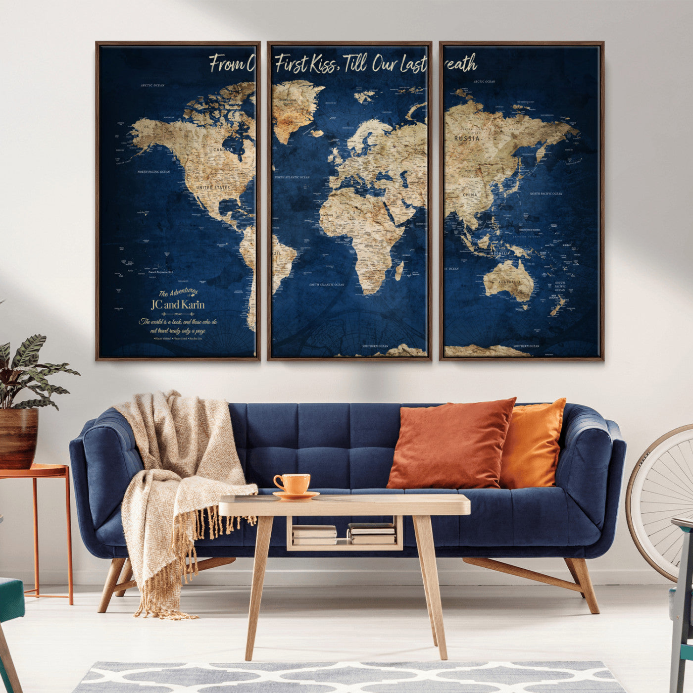 56122A-MGV-FC-48X32-3P_Walnut-Push Pin World Map Canvas Print – Framed Wall Art for Couples to Track Their Travels – Anniversary Gift or Home Adventure Decor - H2-Orj