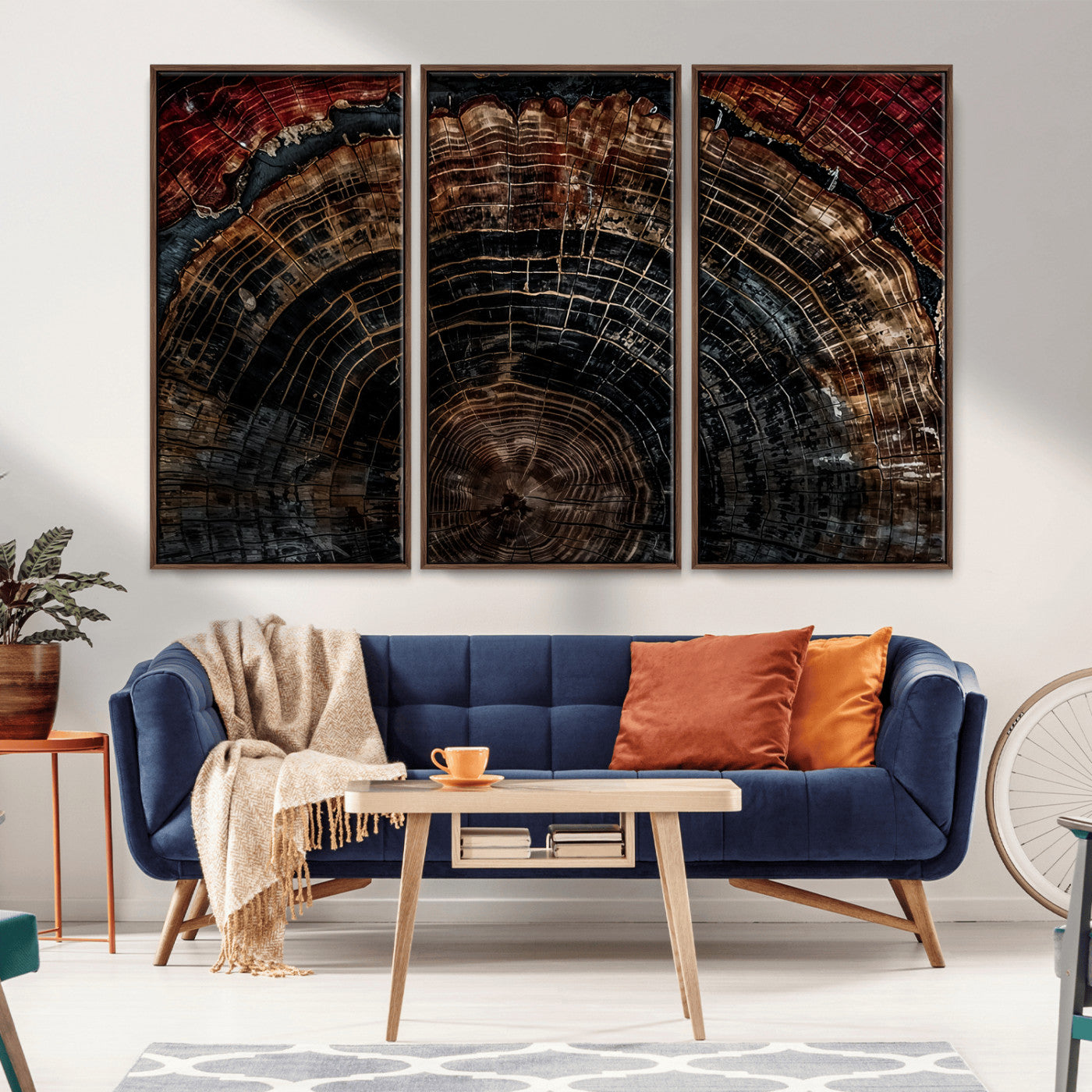 Dark Wood Wall Art Print - Petrified Tree Canvas Print, featuring an intricate tree ring pattern with deep earthy tones and organic textures, perfect for rustic and nature-inspired decor.