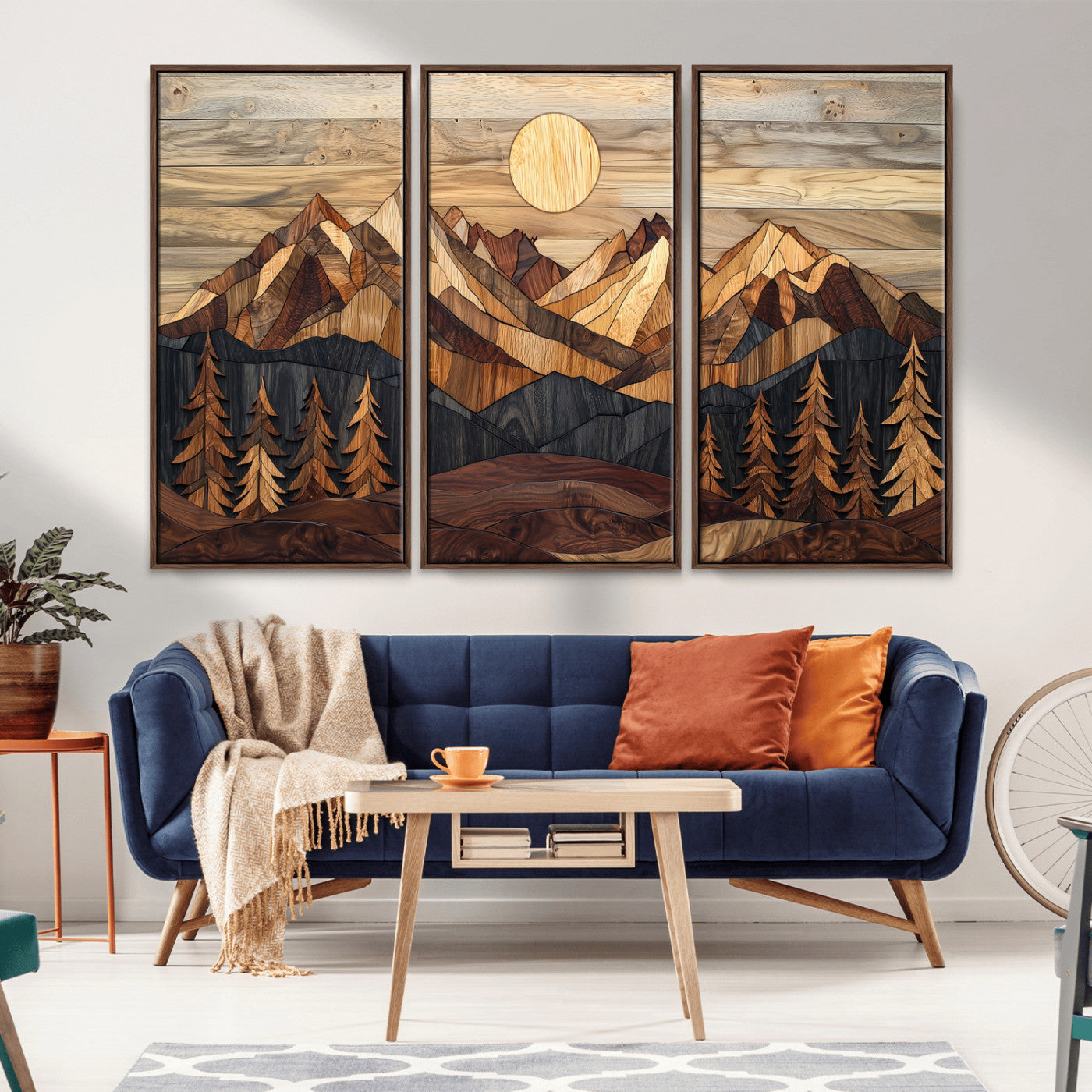 Mountain Landscape Wall Art Print - Sunset Hills Canvas Print, featuring an abstract nature scene with earthy tones and misty peaks, perfect for boho and modern decor.