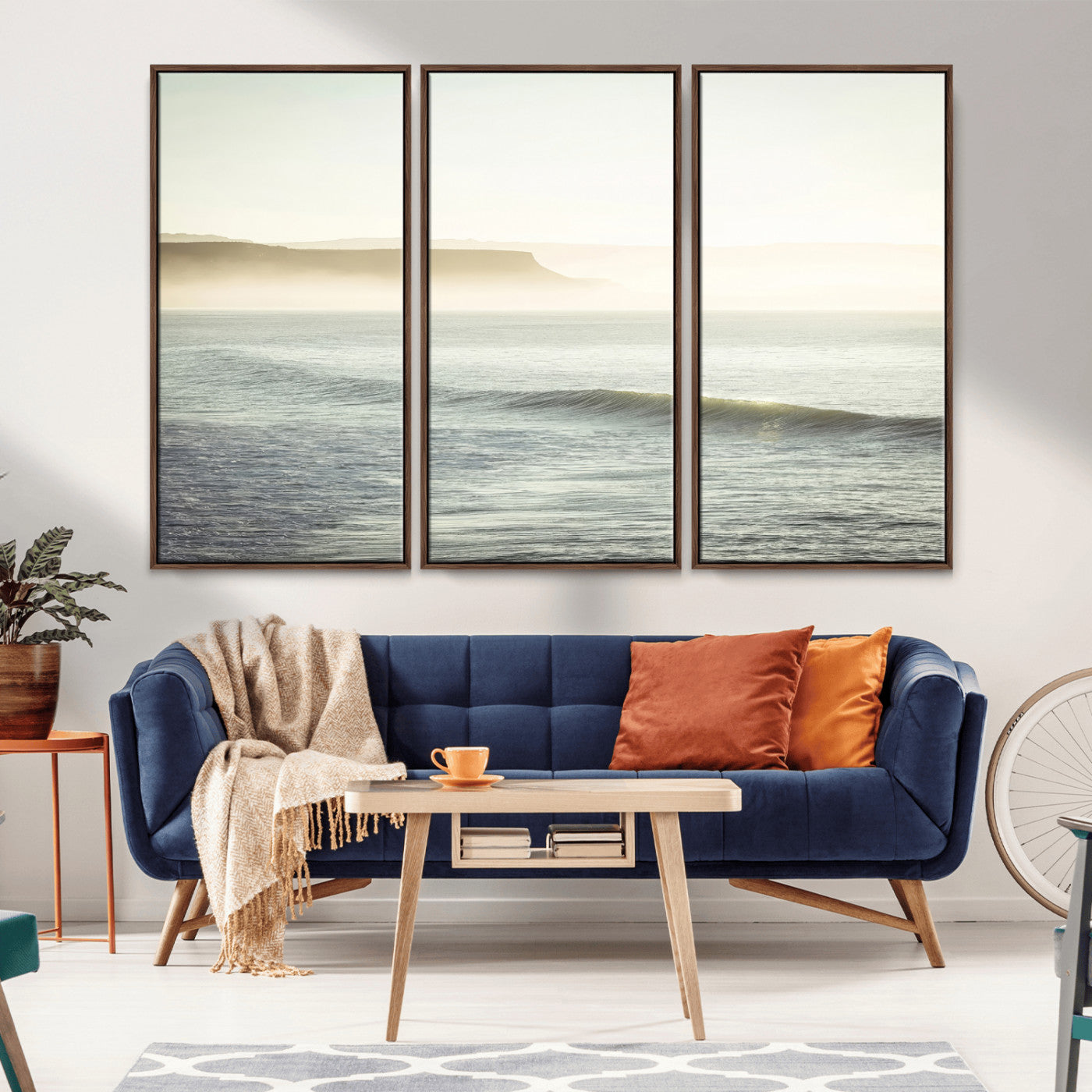 Canvas of a misty ocean scene with coastal cliffs and soft neutral tones, ideal for Scandinavian coastal or minimalist nature-inspired home decor.