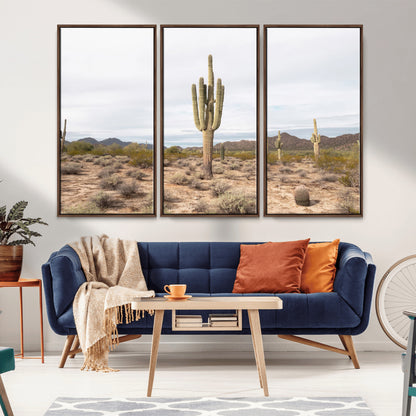 Canvas of a saguaro cactus in an earthy Sonoran desert landscape, ideal for Southwestern Boho or desert minimalism inspired home decor.   2/2