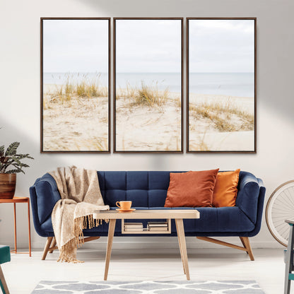 Canvas of soft beach dunes and coastal grasses in neutral tones, perfect for Scandinavian coastal or minimalist nature-inspired home decor.   2/2