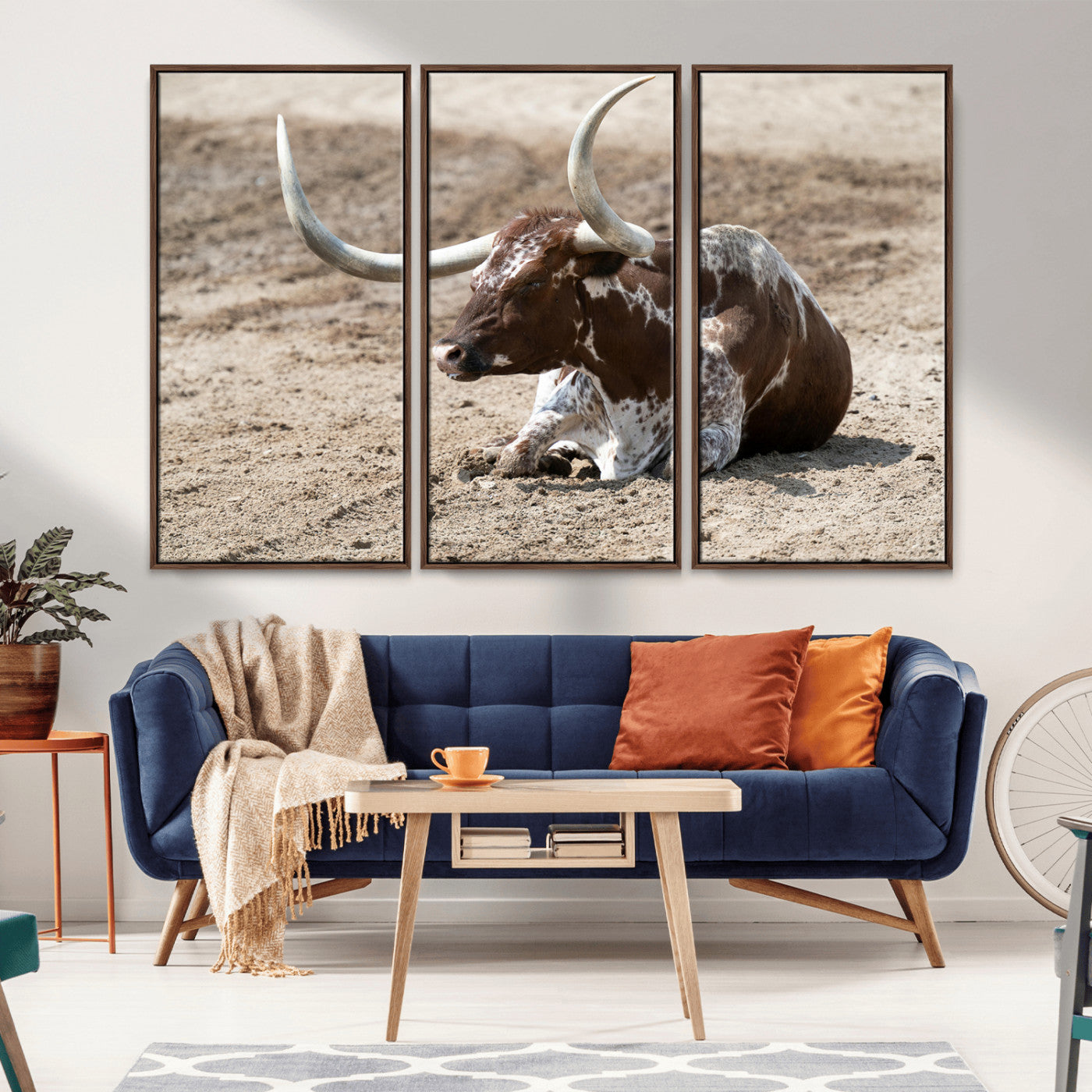 Texas Longhorn Wall Art Canvas Print, Framed Country Living Art Picture Print, Farmhouse Aesthetic Perfect Western Rustic Decor Artwork