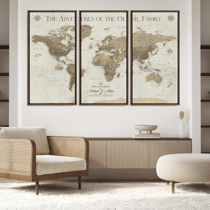 40119313-MGV-FC-48X32-3P_Walnut-World Travel Map with Pins – Push Pin Maps of Where I've Been, Framed Wall Map for Travel Memories, Old Style Decorative World Map - H12