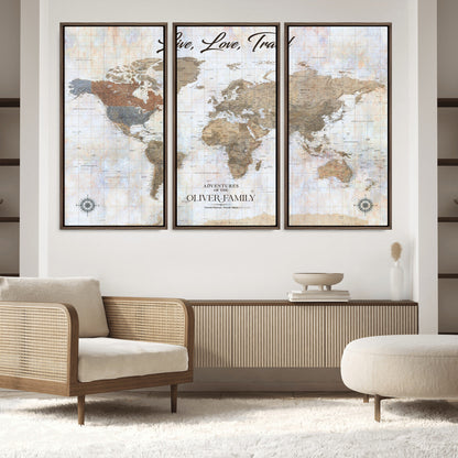 76256172-MGV-FC-48X32-3P_Walnut-Custom Push Pin World Map Wall Canvas Print – Personalized Travel Tracker with Pins – Framed Large Multi-Size Canvas for Home Office Decor - H20
