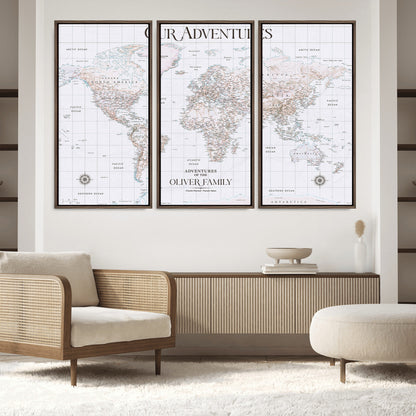 40041157-MGV-CV-36X24-Custom Push Pin World Map Wall Canvas Print – Personalized Travel Tracker with Pins – Framed Large Multi-Size Canvas for Home Office Decor