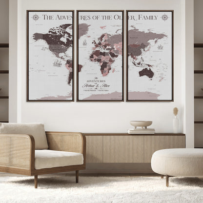 43789856-MGV-FC-48X32-3P_Walnut-Custom Push Pin World Map Wall Canvas Print – Personalized Travel Tracker with Pins – Framed Large Multi-Size Canvas for Home Office Decor - H27