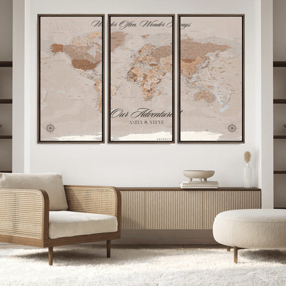 95243244-MGV-FC-48X32-3P_Walnut-Custom Push Pin World Map Wall Canvas Print – Personalized Map for Travel Lovers - Large Personalized Gift for Home Office Decor